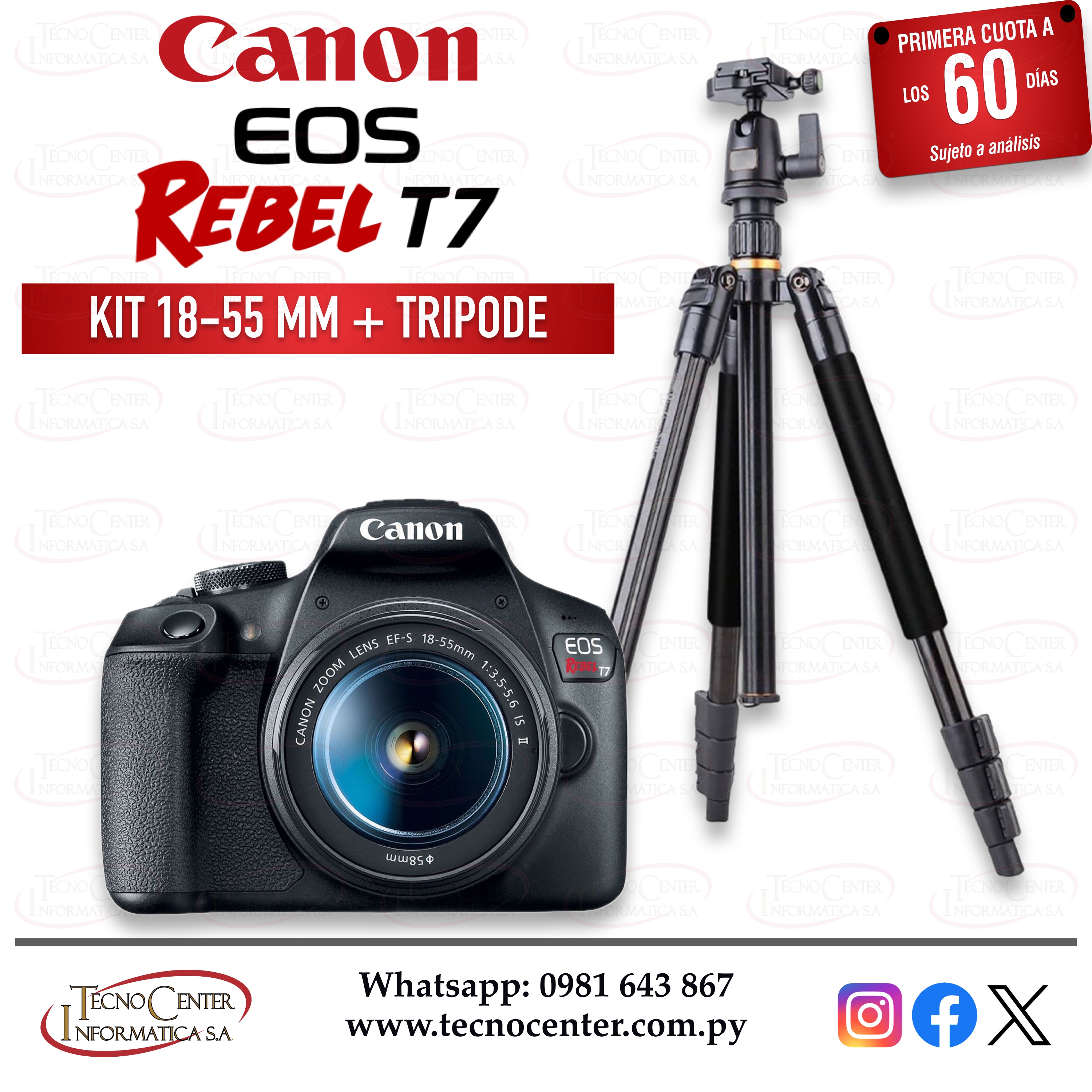 Cámara Canon EOS Rebel T7 Kit 18-55mm. + Trípode